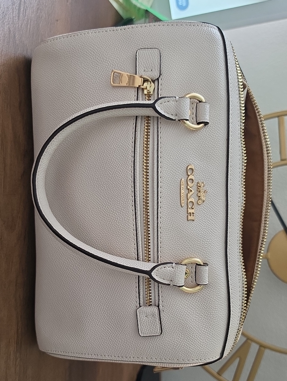 Coach Cream Rowan Pebble Leather Satchel with Gold Hardware